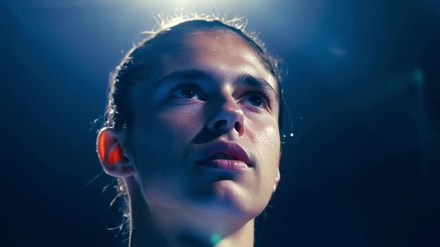 Swimming gracefully underwater, an athlete glides through the pool in the backstroke as sunlight filters through the water's surface, creating a serene blue background