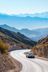 Travel car on a mountain road