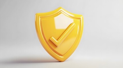 cartoon 3d Icon safety shield check mark perspective . yellow symbol security safety icon. Checkmark in minimalistic style. 3d vector illustration. white background