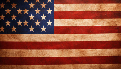 Naklejka premium Vintage textured American flag with stars and stripes. Represents patriotism, history, and national pride. Perfect for Fourth of July celebrations.