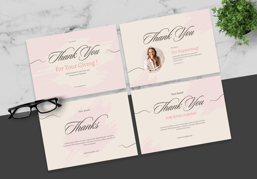 Pink And Beige Thankyou Card