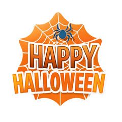happy Halloween text spider web sticker clipart png