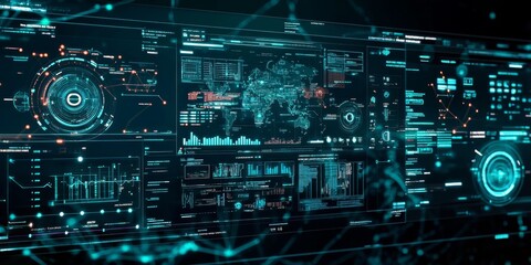 Futuristic digital interface for urban services, featuring dynamic controls, live data feeds, and advanced technology integration