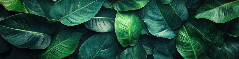 Lush green leaves background texture.