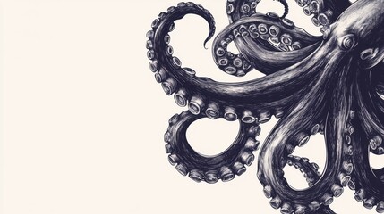 Hand-drawn tentacle illustration with fine details on a simple white background, emphasizing movement and otherworldly nature.