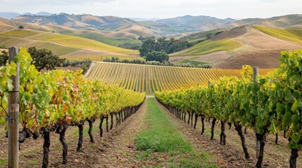 Vineyard Rows in Rolling Hills