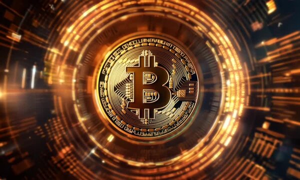 bitcoin with futuristic on background