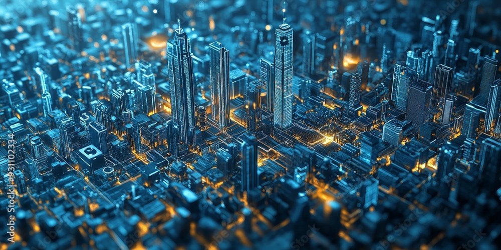Poster A futuristic interface showcasing modern urban design, with dynamic city layouts, real-time data streams, and interactive tech elements