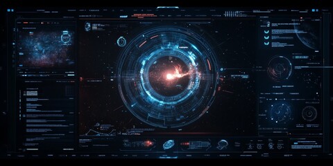 Futuristic UI layout designed for space missions, featuring responsive holographic elements, orbit controls, and dynamic celestial visualization