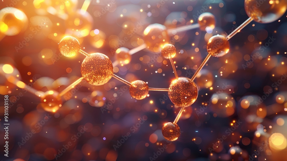 Poster Futuristic Nanotechnology and Miniaturization Abstract background with glowing spheres and molecular structures. Generative AI.