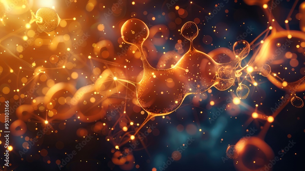 Leinwandbilder futuristic nanotechnology and miniaturization abstract background with glowing spheres and molecular