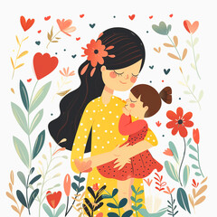 Mother and Daughter Embracing in a Floral Garden