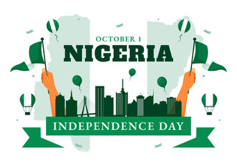 Happy Nigeria Independence Day Vector Illustration on 1 October with Waving Flag and the Fighters in National Holiday Flat Cartoon Background Design