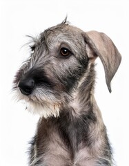 ディアハウンドの子犬のポートレート（Deerhound puppy portrait on white background）
