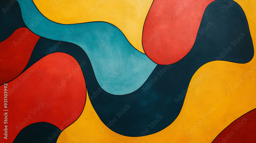 Fototapete layered organic shapes and smooth curves with bold colors, creating a vibrant abstract pattern on a 