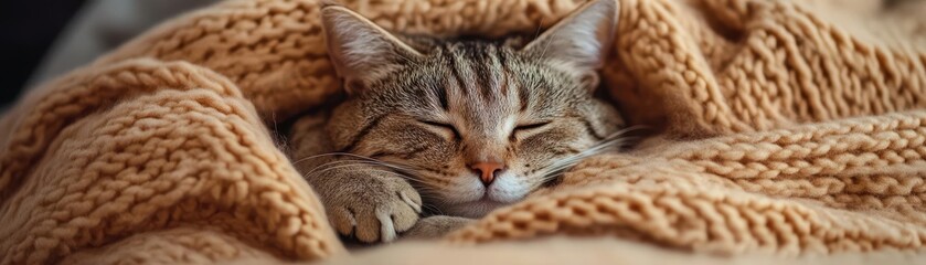 A senior cat curled up in bed next to its owner, both wrapped in a cozy blanket, capturing a moment of warmth, comfort, and love
