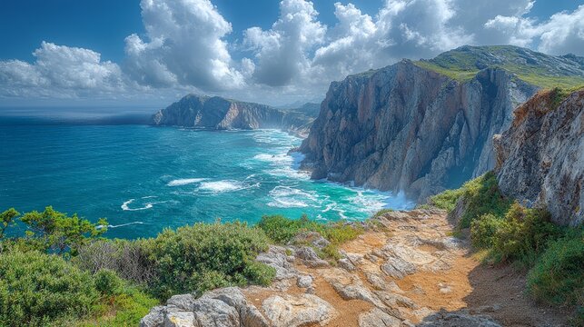 A rocky outcrop overlooking a vast ocean with wave  899 sea, beach, ocean, coast, landscape, water, sky, island, nature, rock, cliff, coastline, bay, summer, travel, hawaii, rocks, view, shore, mounta