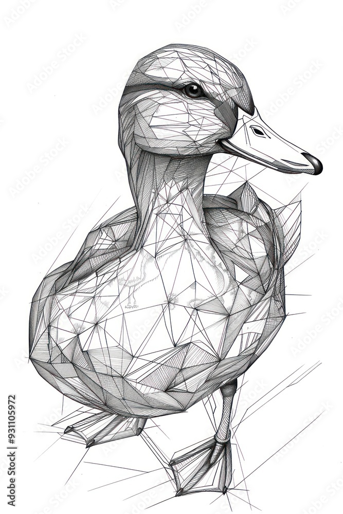 Wall mural Geometric line art illustration of a duck.