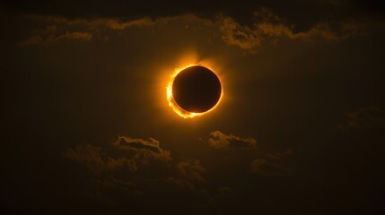 Obraz premium Orange-colored solar eclipse set against a dark sky, with a glowing halo of light creating a dramatic celestial event.
