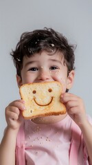 Cheerful Boy Savoring Smiling Toast with Enthusiasm