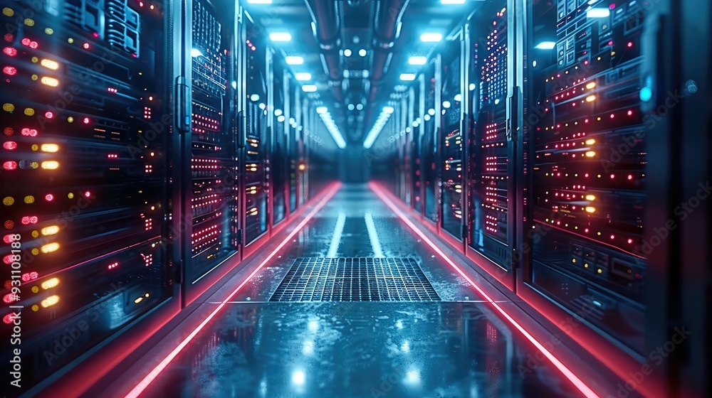 Aufkleber in a modern server room, an internet lan cable is used for storing and transmitting information. gen