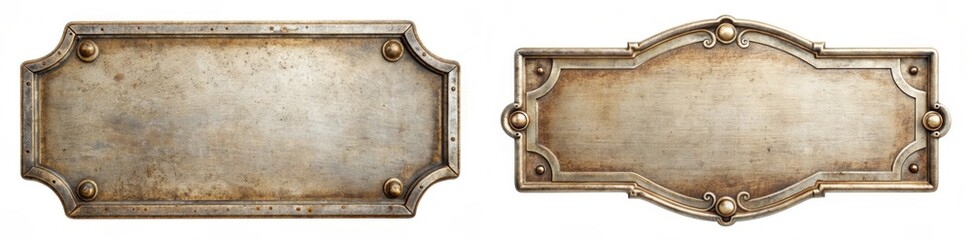 Antique Metal Plates with Ornate Designs.