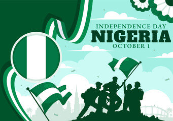 Happy Nigeria Independence Day Vector Illustration on 1 October with Waving Flag and the Fighters in National Holiday Flat Cartoon Background Design