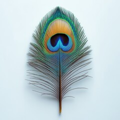 Obraz premium A single peacock feather isolated on white backgro 260 peacock, feather, eye, bird, beauty, color, pattern, nature, macro, animal, plume, human, closeup, green, beautiful, eyelash, blue, close-up, fe