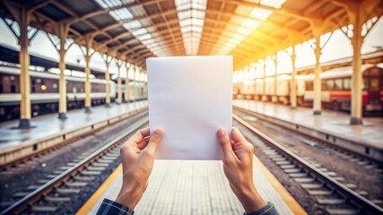 Blank Paper Mockup at Train Station Platform.