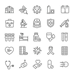 HIV and Aids thin line icons collection. Editable stroke. For website marketing design, logo, app, template, ui, etc. Vector illustration.