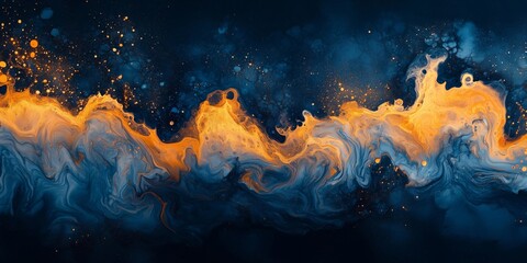Obraz premium High Detail Cobalt and Amber Ink Wash on Cardstock, generative ai