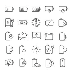 Battery thin line icons collection. Editable stroke. For website marketing design, logo, app, template, ui, etc. Vector illustration.
