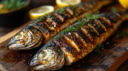 A whole grilled branzino fish garnished with fresh  470 food, fish, grilled, delicious, grill, seafood, meal, fresh, meat, isolated, brown, gourmet, cooking, dinner, closeup, healthy, white, sea, prep