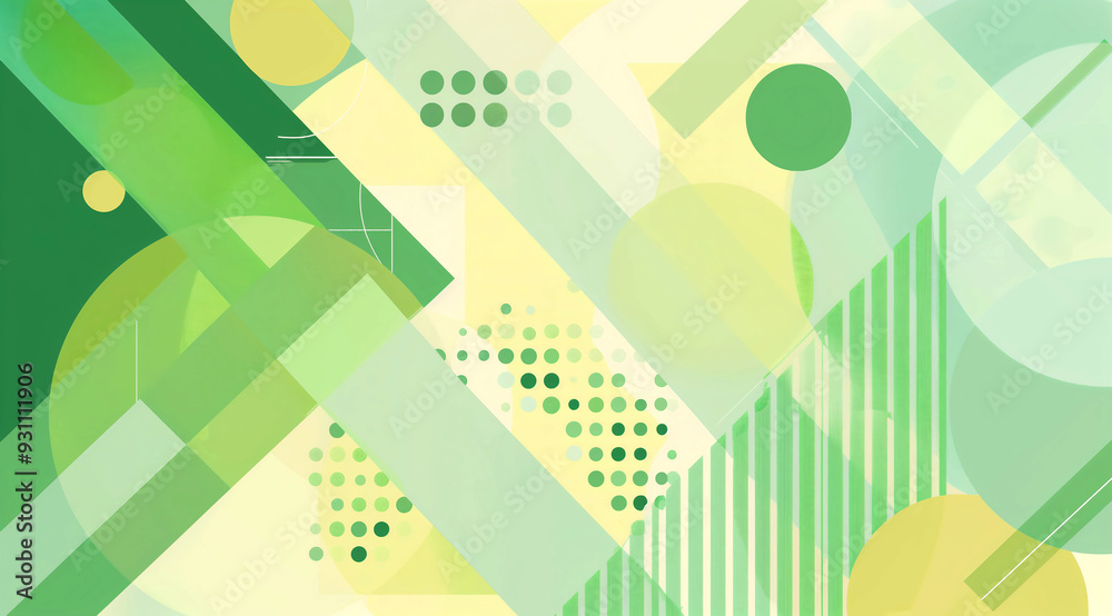 Wall mural Abstract background with green geometric shapes and dots