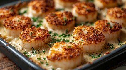 Baked scallops in a creamy garlic sauce with a gol  309