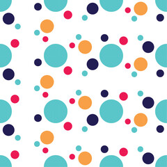 A Seamless polka dot pattern with muilti-colored dots on white background. Vector repeating textures