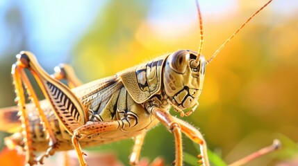 Fototapeta premium Close-up of a grasshopper with a blurred background.