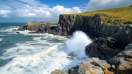 Fototapeta premium Dramatic Waves Crashing Against Rugged Cliffs