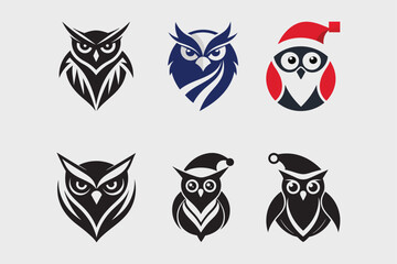 Set of Six Owls Mascot Logo Vector: Geometric, Cartoon, Kawaii, Abstract Art, Line Art, Clipart