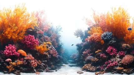 Create a vibrant underwater coral reef with exotic  724 underwater, sea, coral, nature, fish, water, reef, ocean, tree, blue, tropical, forest, marine, landscape, coral reef, sky, autumn, scuba, divin