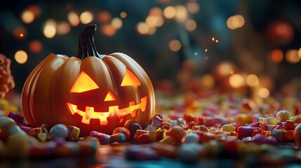 Spooky Halloween Sweets and Candies with Pumpkins and Ghosts