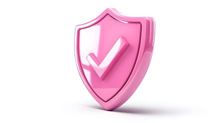 
cartoon 3d Icon safety shield check mark perspective . pink symbol security safety icon. Checkmark in minimalistic style. 3d vector illustration. white background