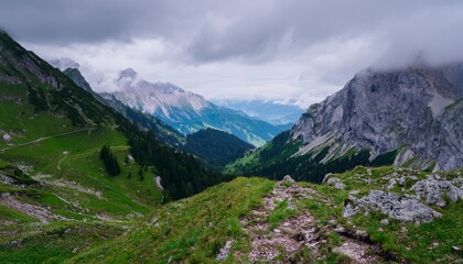 View of beautiful moody landscape in the Alps.