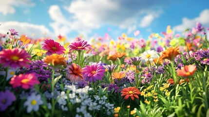 Vibrant Organic Flower Garden in 3D