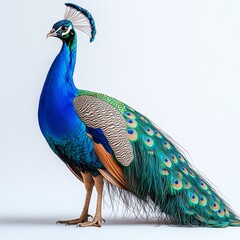 Obraz premium Produce a captivating long shot of a vibrant peaco 161 peacock, bird, animal, blue, feather, nature, feathers, peafowl, head, beak, beautiful, green, colorful, wildlife, plumage, zoo, portrait, tail,