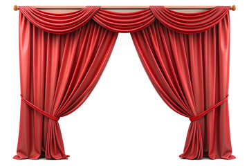 Red curtains isolated white background