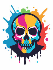 Skull icon design colour splash vector art illustration