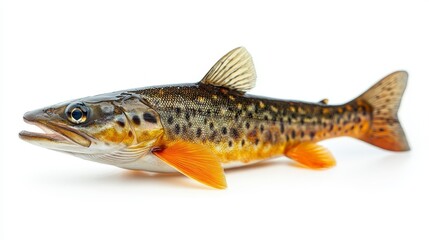 Side view of a slender pike isolated on a white ba  037 fish, isolated, food, carp, animal, fresh, fishing, white, raw, fin, nature, catch, freshwater, water, seafood, crucian, lake, healthy, tail, se