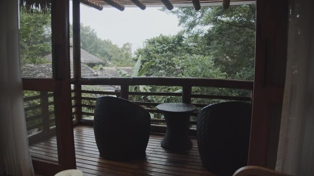 Balcony of private cabin deep in amazon rainforest in South America to see animals