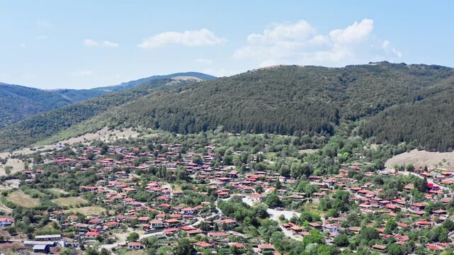 Balkan mountains remote village Zheravna Bulgaria Drone view